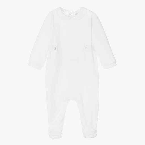 Babidu-White Velour Babygrow | Childrensalon Outlet