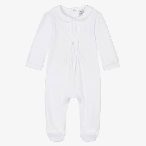 Babidu-White Velour Babygrow | Childrensalon Outlet