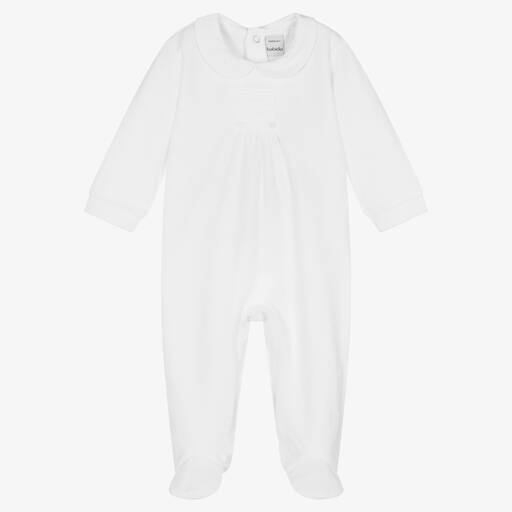 Babidu-White Velour Collared Babygrow | Childrensalon Outlet
