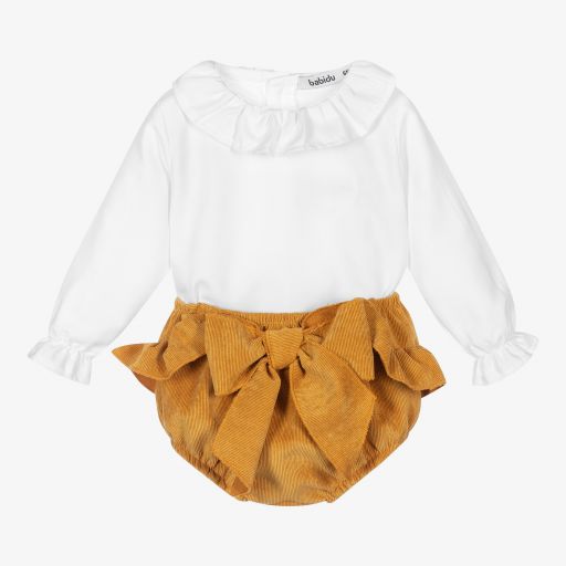 Babidu-White & Yellow Shorts Set | Childrensalon Outlet