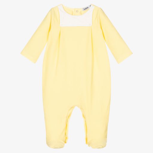 Babidu-Yellow Cotton Waffle Babygrow | Childrensalon Outlet