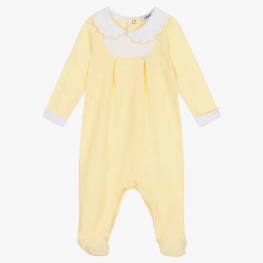 Babidu-Желто-белый хлопковый комбинезон | Childrensalon Outlet