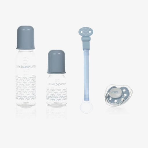 Emporio Armani-Baby Boys 4 Piece Blue Bottle Set  | Childrensalon Outlet