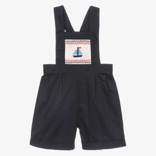 Rachel Riley-Baby Boys Navy Blue Cotton Dungaree Shorts  | Childrensalon Outlet
