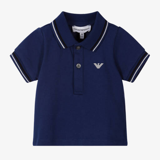Emporio Armani-Baby Boys Navy Blue Piqué Eagle Polo Shirt | Childrensalon Outlet