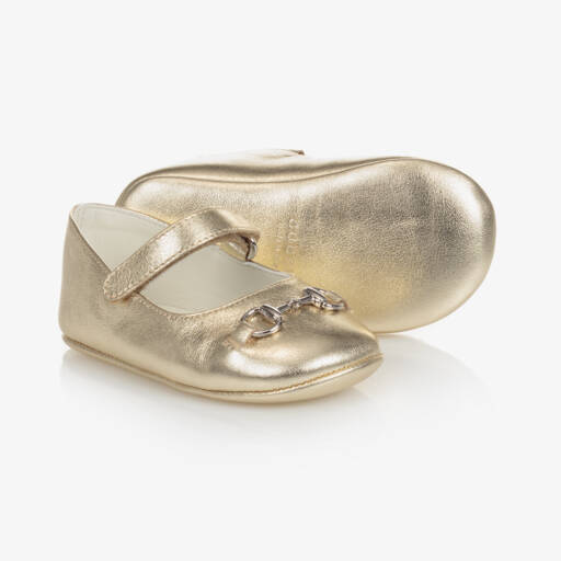 Gucci-Baby Girls Gold Leather Shoes | Childrensalon Outlet