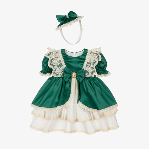 Andreeatex-Baby Girls Green Satin Dress Set | Childrensalon Outlet