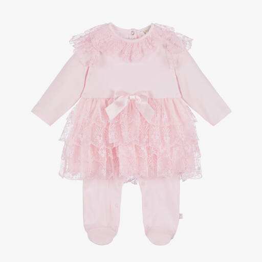 Caramelo Kids-Розовый хлопковый комбинезон с рюшами для девочек | Childrensalon Outlet