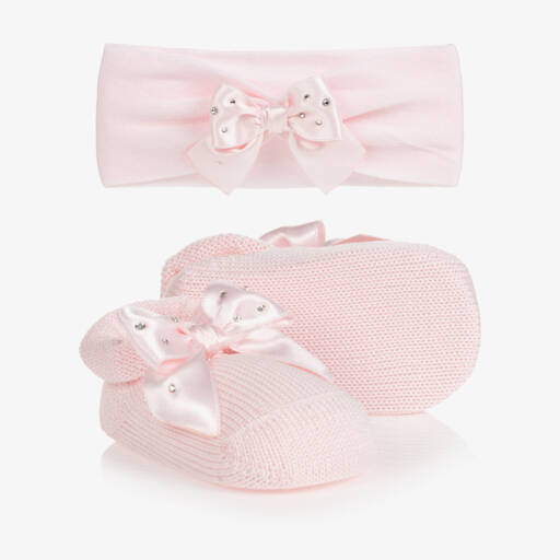 Story Loris-Baby Girls Pink Headband & Booties Gift Set | Childrensalon Outlet