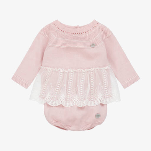 Artesanía Granlei-Baby Girls Pink Lace Trimmed Knitted Shorts Set | Childrensalon Outlet