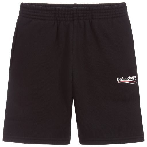 Balenciaga-Black Cotton Logo Shorts | Childrensalon Outlet