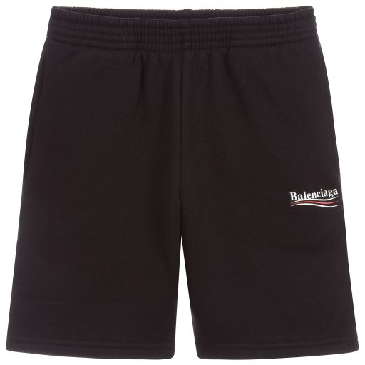 Balenciaga-Short noir en coton à logo | Childrensalon Outlet