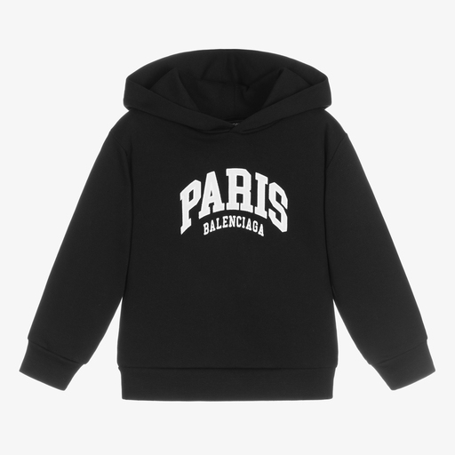 Balenciaga-Black Paris Cotton Hoodie | Childrensalon Outlet