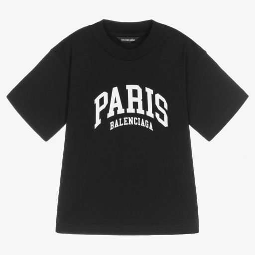 Balenciaga-Black Paris Cotton T-Shirt | Childrensalon Outlet