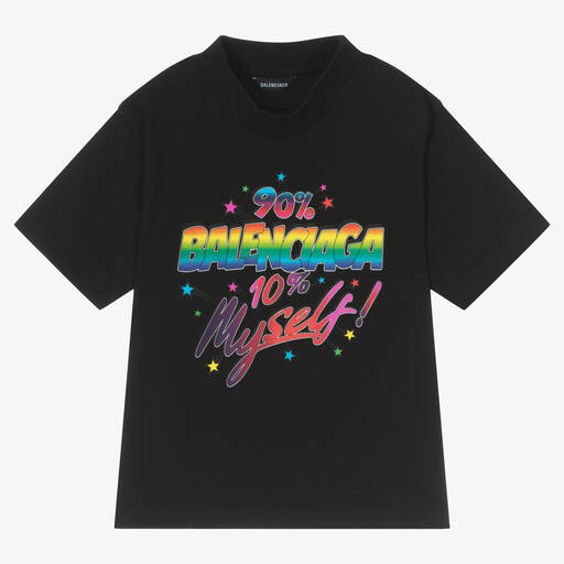 Balenciaga-Black Rainbow Logo T-Shirt | Childrensalon Outlet