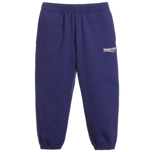 Balenciaga-Pantalon de jogging bleu en coton à logo | Childrensalon Outlet