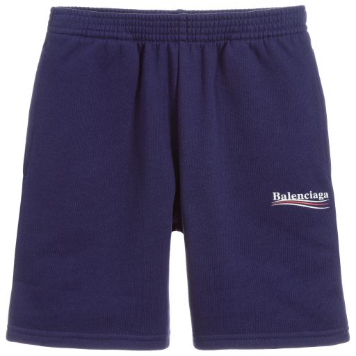 Balenciaga-Blue Cotton Logo Shorts | Childrensalon Outlet