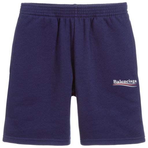 Balenciaga-شورت لوغو قطن لون أزرق | Childrensalon Outlet