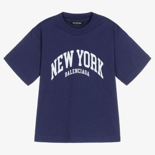 Balenciaga-Blue New York Cotton T-Shirt | Childrensalon Outlet
