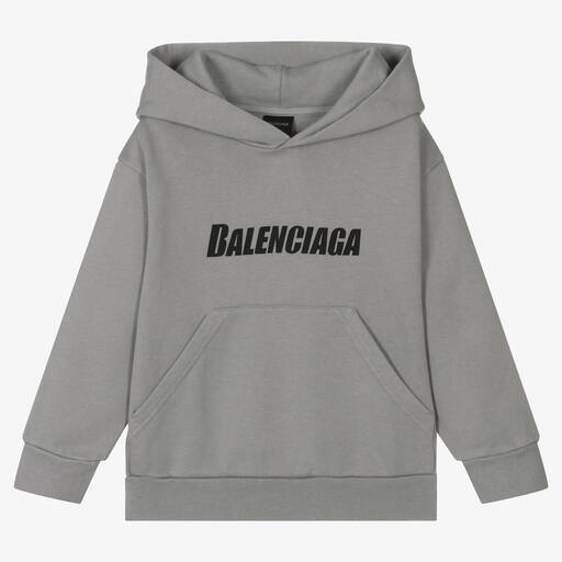 Balenciaga-توب هودي قطن لون رمادي | Childrensalon Outlet