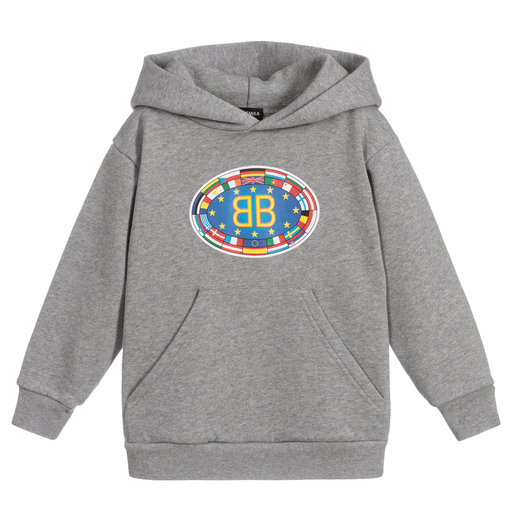 Balenciaga-Grey Cotton Logo Hoodie | Childrensalon Outlet