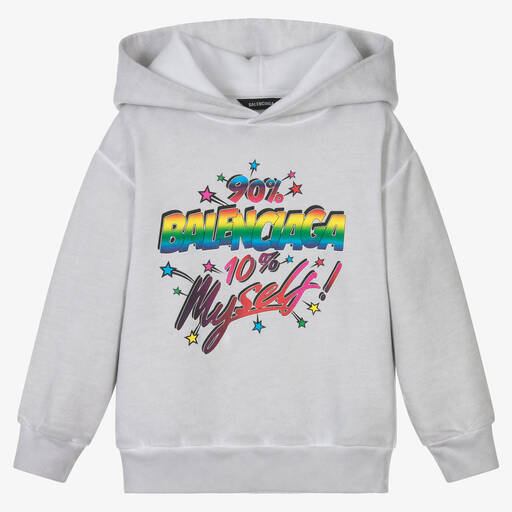 Balenciaga-Grey Rainbow Logo Hoodie | Childrensalon Outlet