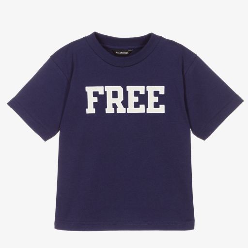 Balenciaga-Navy Blue FREE Logo T-Shirt | Childrensalon Outlet