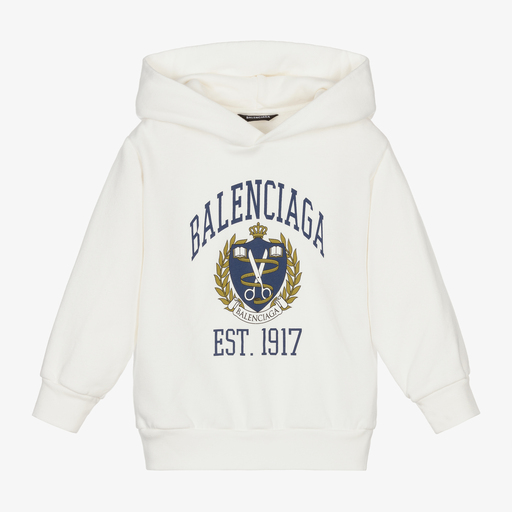 Balenciaga-White College Logo Hoodie | Childrensalon Outlet