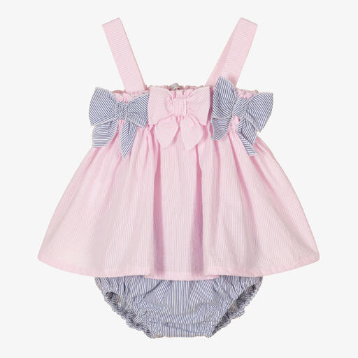 Balloon Chic-Розовое платье и шорты в синюю полоску из хлопка | Childrensalon Outlet