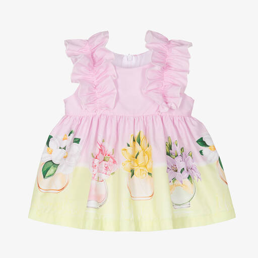 Balloon Chic-فستان قطن بوبلين لون زهري وأخضر للمولودات | Childrensalon Outlet