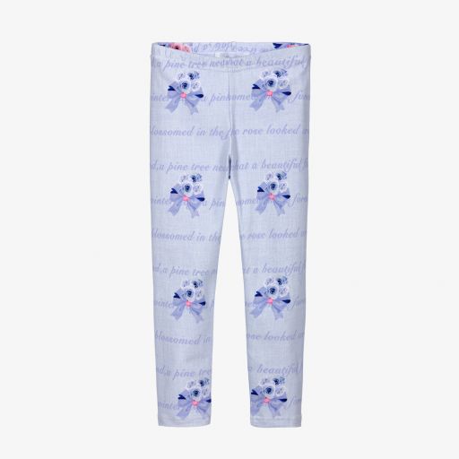 Balloon Chic-ليغنغز قطن جيرسي لون أزرق بطبعة ورود للبنات | Childrensalon Outlet
