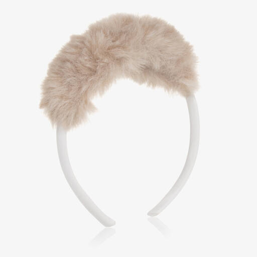 Balloon Chic-Girls Beige & Ivory Faux Fur Hairband | Childrensalon Outlet