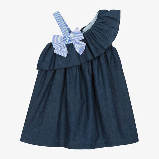 Balloon Chic-Girls Blue Chambray Bow Dress | Childrensalon Outlet