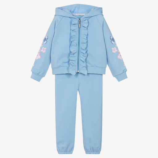 Balloon Chic-بدلة رياضية قطن مزين بكشكش لون أزرق للبنات | Childrensalon Outlet