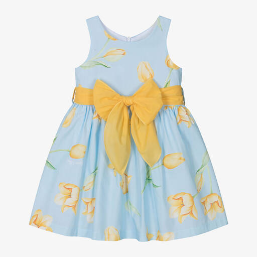 Balloon Chic-فستان بطبعة توليب قطن بوبلين لون أزرق | Childrensalon Outlet