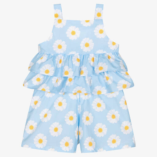 Balloon Chic-طقم شورت قطن بوبلين لون أزرق للبنات | Childrensalon Outlet