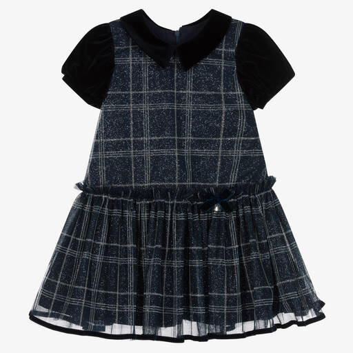 Balloon Chic-Girls Blue Glitter Tulle Check Dress | Childrensalon Outlet