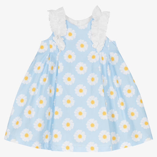 Balloon Chic-Girls Blue & White Cotton Daisies Dress | Childrensalon Outlet