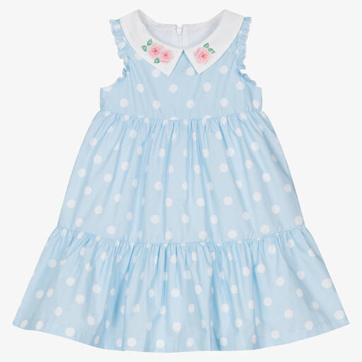Balloon Chic-Girls Blue & White Cotton Dot Dress | Childrensalon Outlet