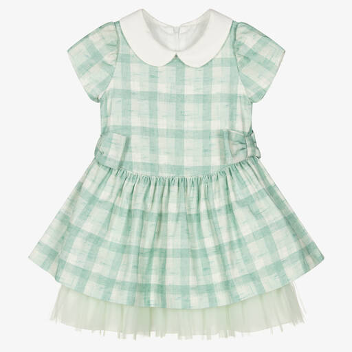 Balloon Chic-Girls Green Checked Cotton Dress | Childrensalon Outlet