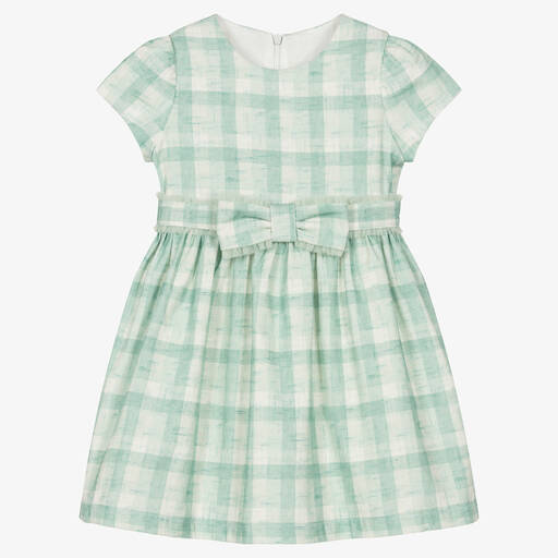 Balloon Chic-Girls Green Checked Cotton Dress | Childrensalon Outlet