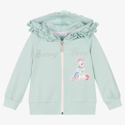 Balloon Chic-Girls Green Cotton Bunny Zip-Up Top | Childrensalon Outlet