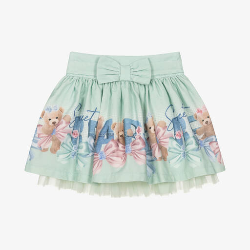 Balloon Chic-Girls Green Cotton Teddy Bear Skirt | Childrensalon Outlet