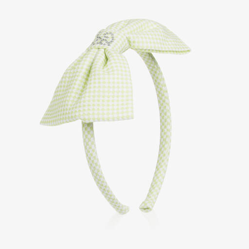 Balloon Chic-Girls Green Gingham Bow Hairband | Childrensalon Outlet