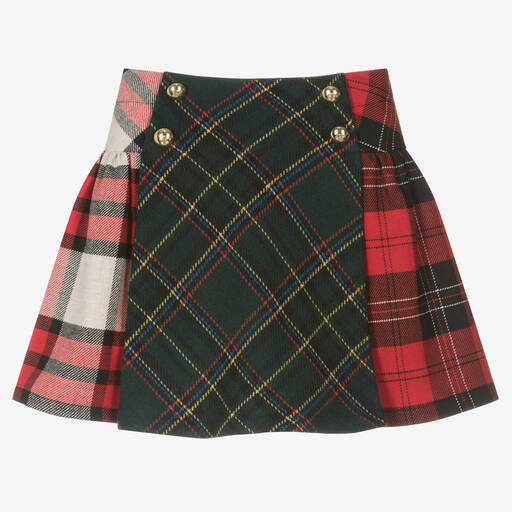 Balloon Chic-Girls Green & Red Check Wool Skirt | Childrensalon Outlet