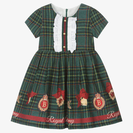 Balloon Chic-Girls Green Tartan Cotton Dress | Childrensalon Outlet