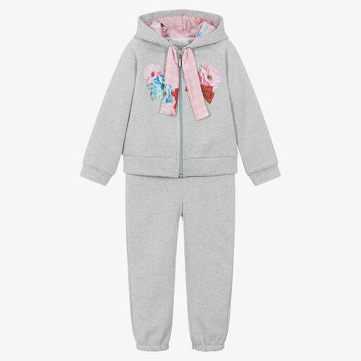 Balloon Chic-Серый спортивный костюм из хлопка с цветами | Childrensalon Outlet