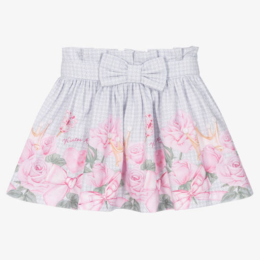 Balloon Chic-Girls Grey & Pink Cotton Rose Skirt | Childrensalon Outlet
