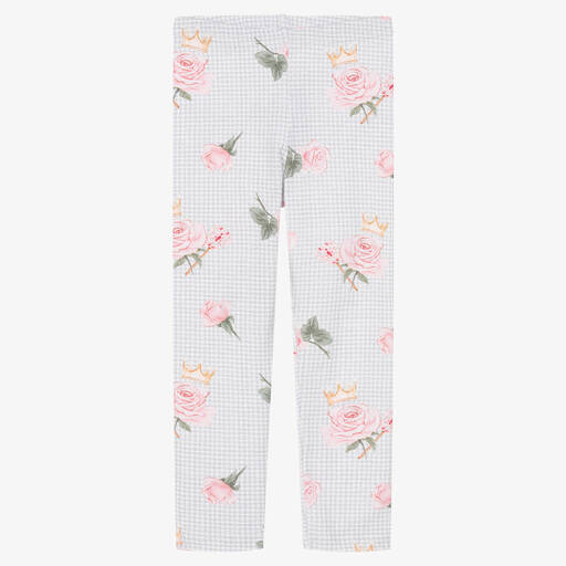 Balloon Chic-Girls Grey & Pink Rose Cotton Leggings | Childrensalon Outlet