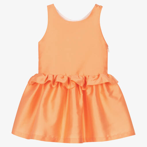 Balloon Chic-فستان مزيج قطن وحرير لون برتقالي مرجاني | Childrensalon Outlet